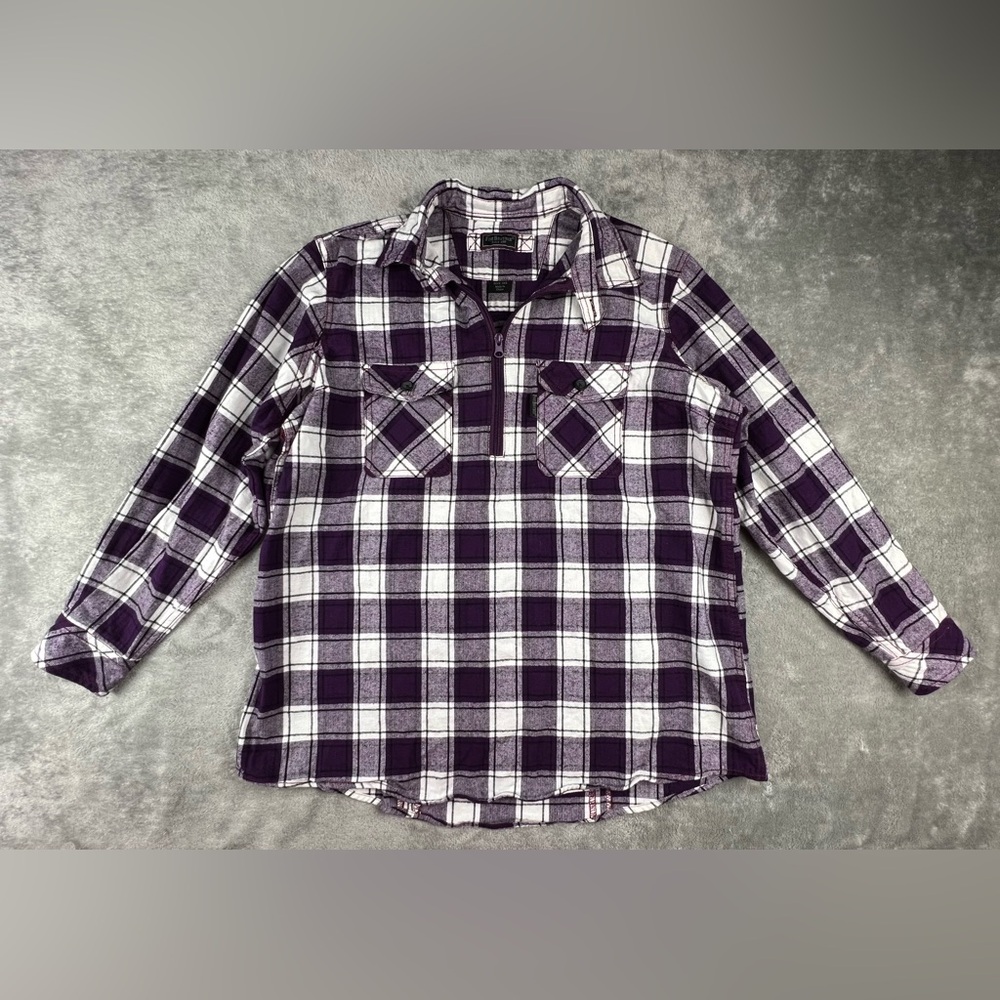 Five Brother Flannel Shirt 1/4 Zip XL Purple Plaid Vintage Workwear Heavy Thick